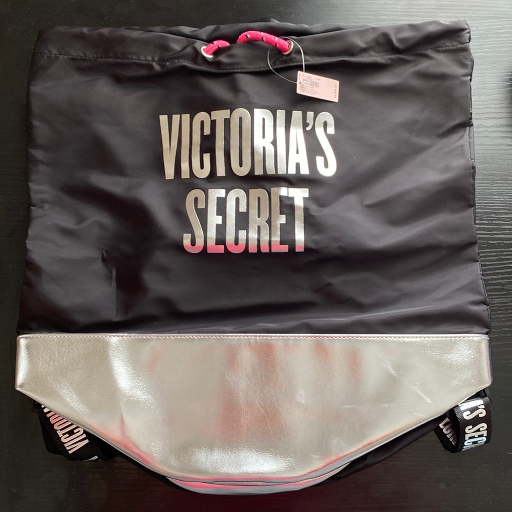 Victoria’s Secret drawstring backpack - brand new - black and silver
